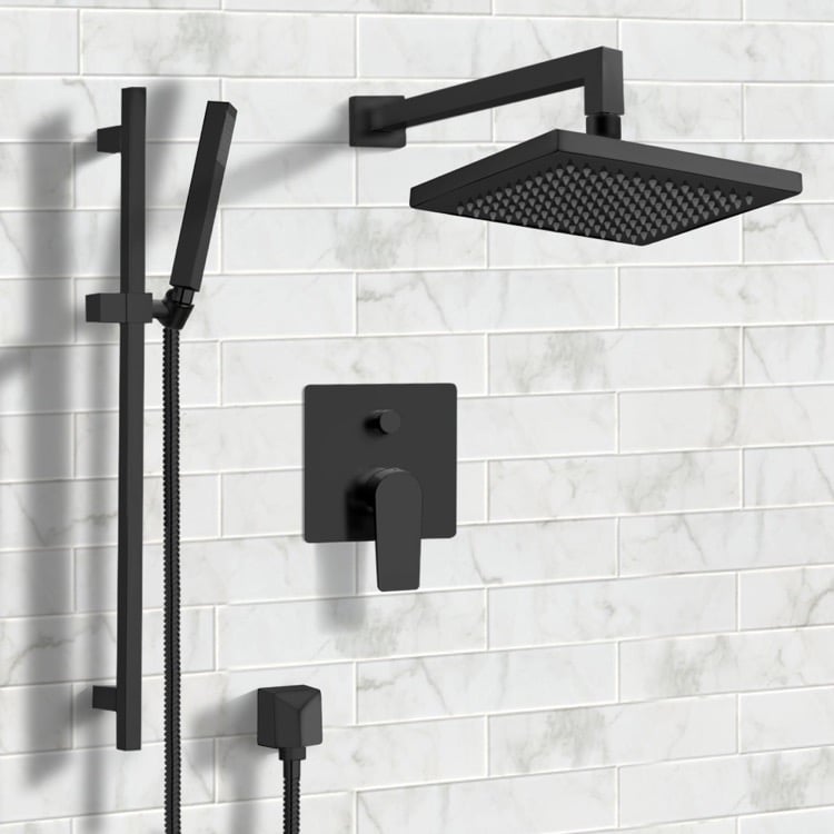 Shower Faucet Matte Black Shower System with 8 Inch Rain Shower Head and Hand Shower Remer SFR42